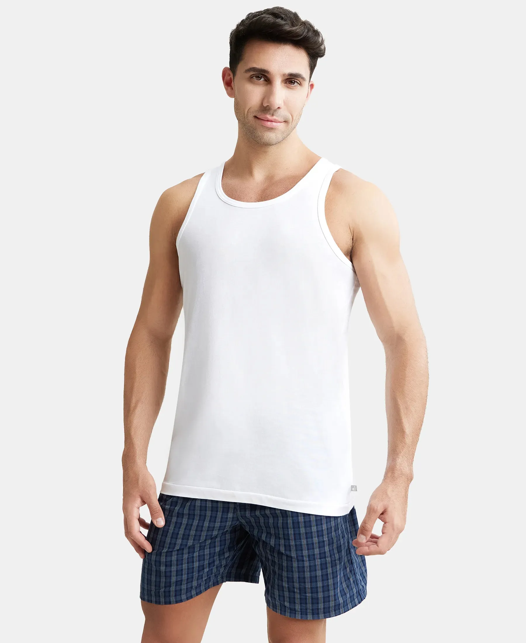 Super Combed Cotton Round Neck Sleeveless Vest - White (Pack of 3)