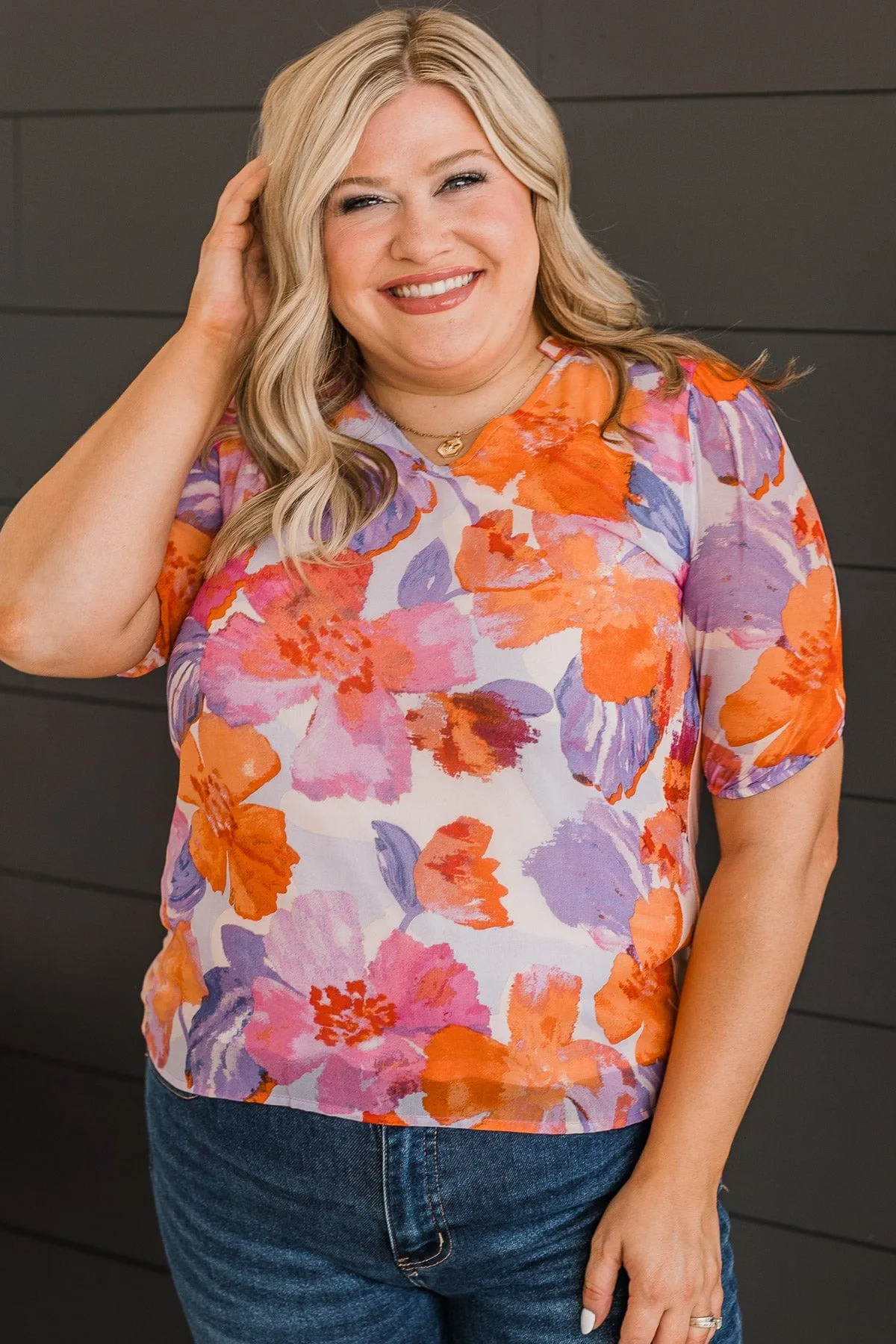 Sweet Connection Floral Top- Purple & Orange