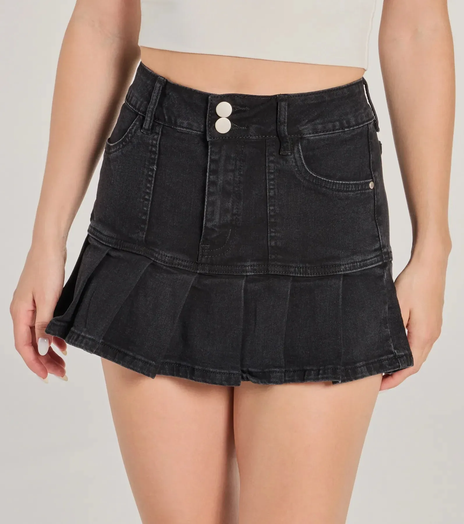 Sweetly Trendy High-Rise Pleated Denim Mini Skirt