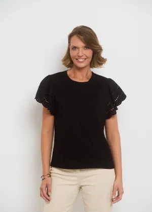 T-shirt with English embroidery sleeves
