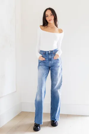 Tanner Long Sleeve Scoop Neck Top in White
