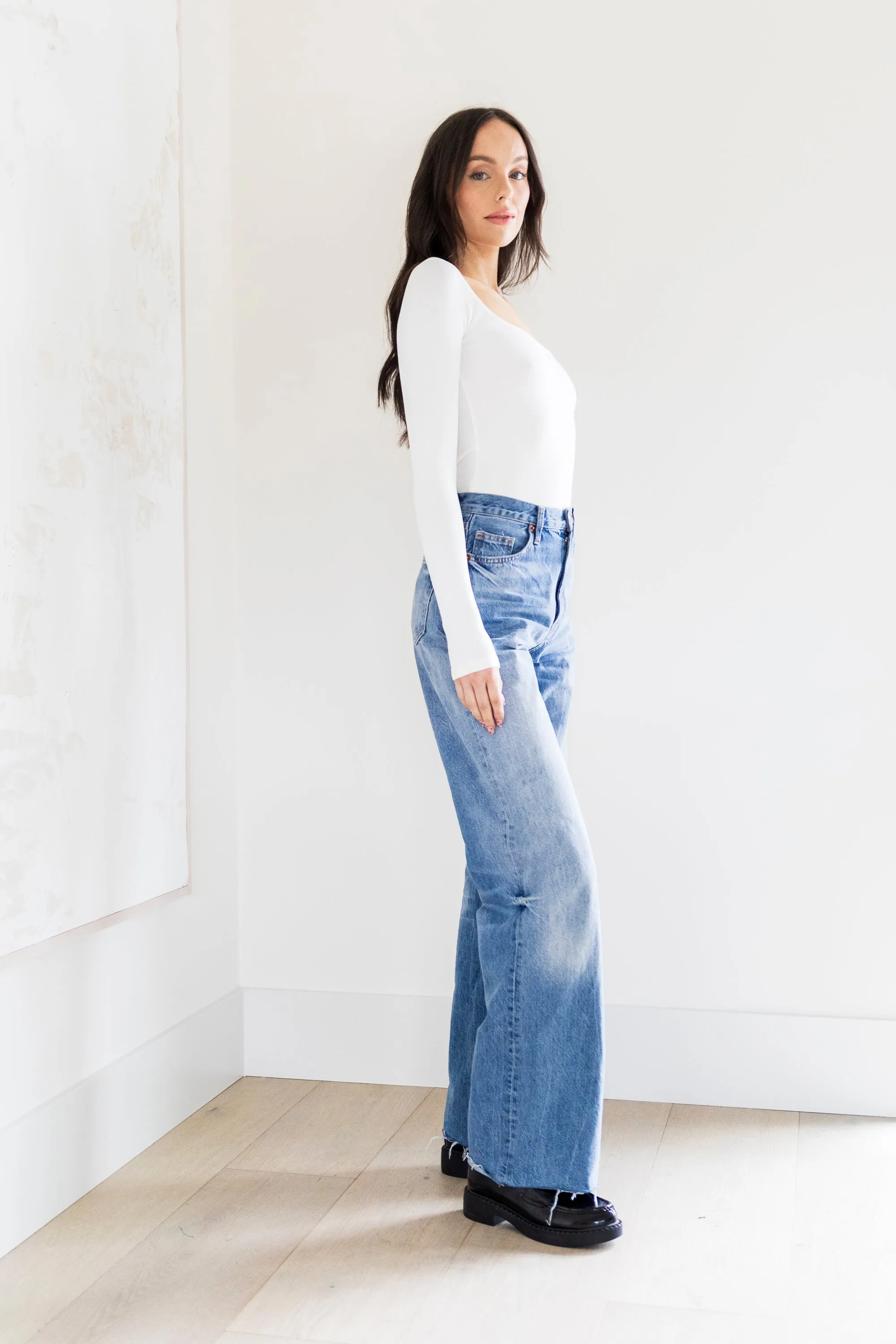 Tanner Long Sleeve Scoop Neck Top in White