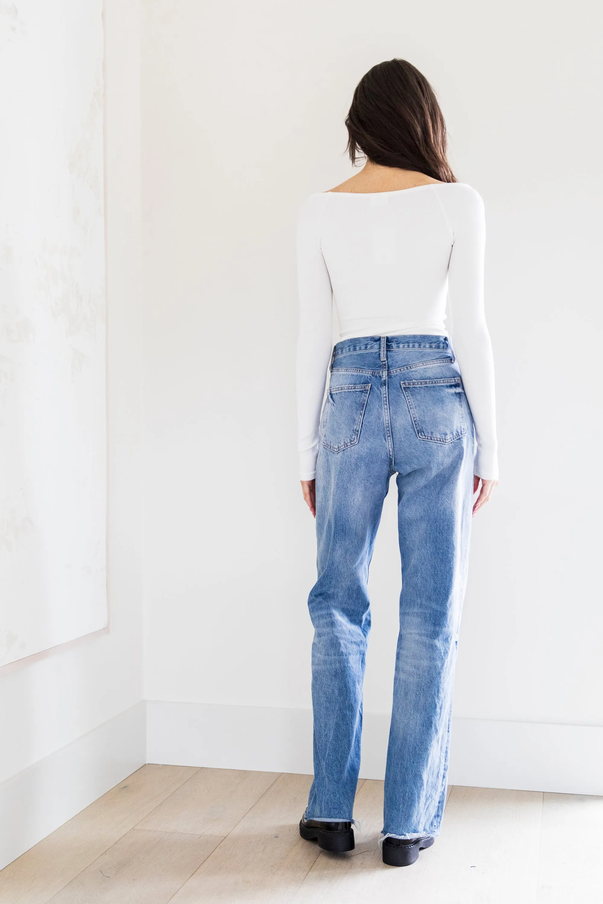 Tanner Long Sleeve Scoop Neck Top in White