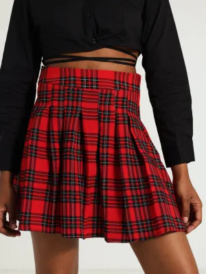 Tartin Pleated Skirt - Red