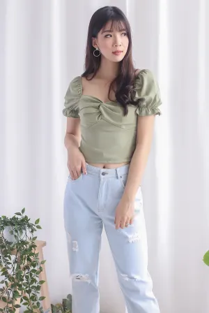 TDC Pilar Twist Sweetheart Top In Pistachio