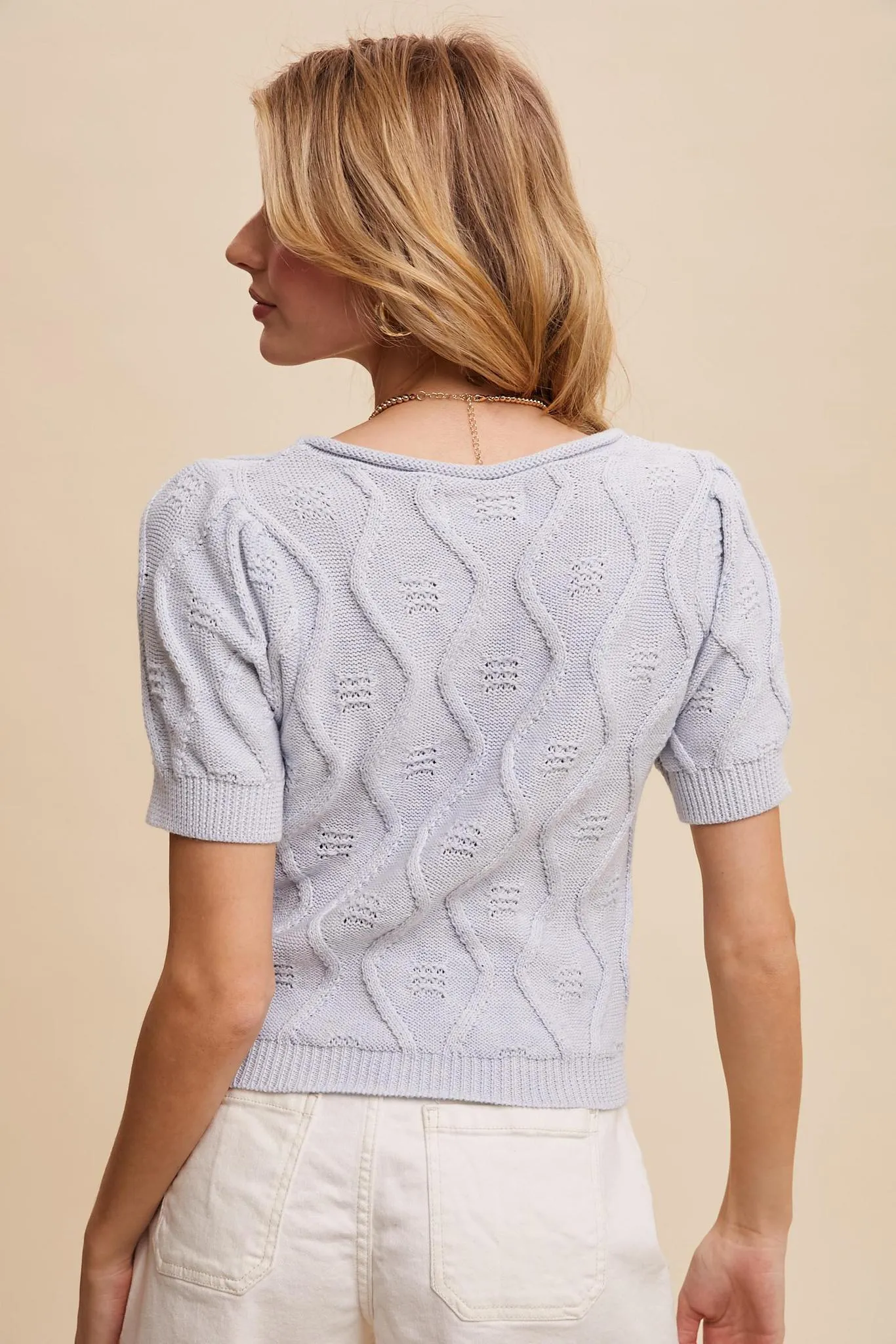 Textured Puff-Sleeve Knit Top