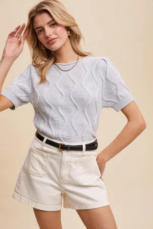 Textured Puff-Sleeve Knit Top