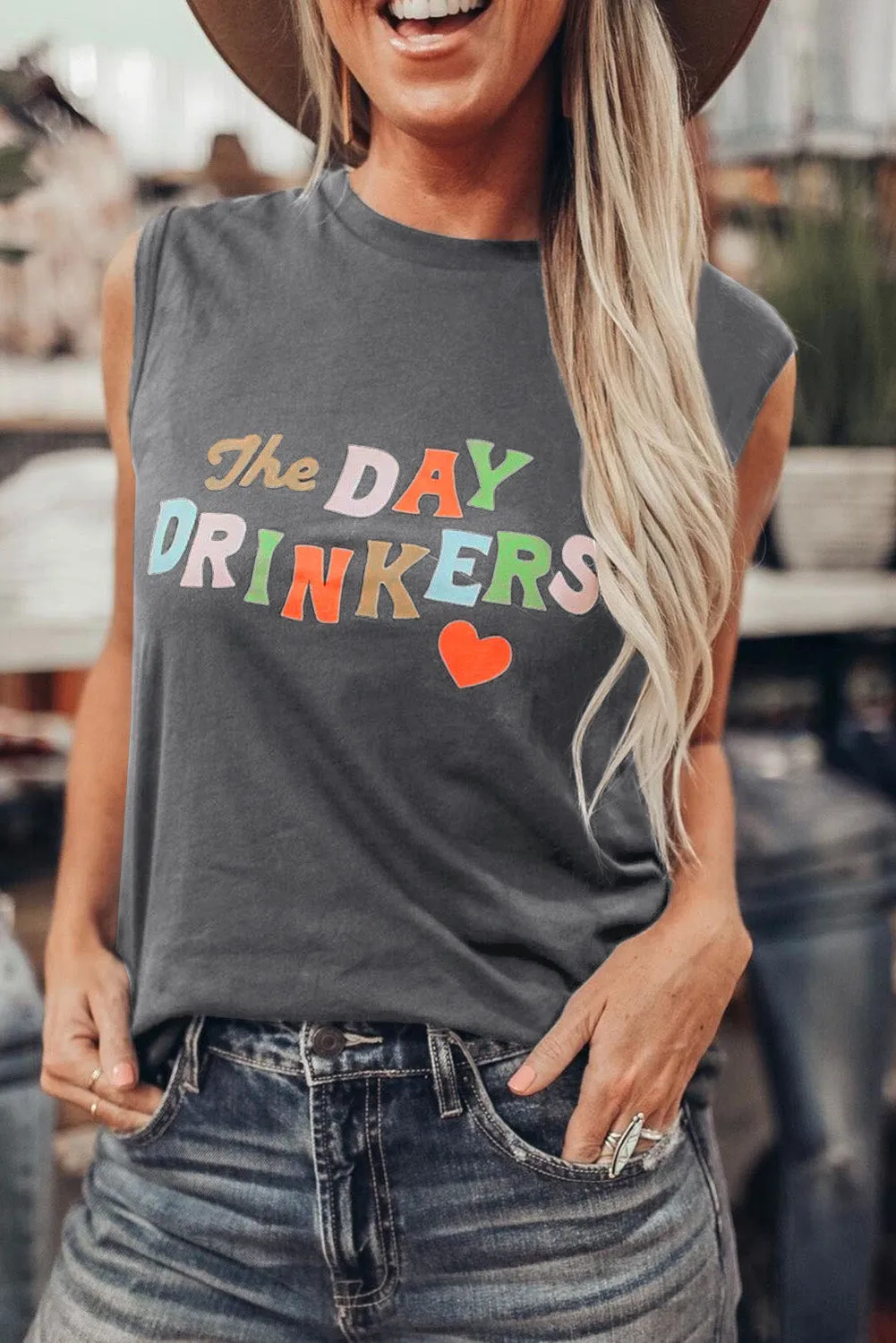 The DAY DRINKERS Letters Print Tank Top