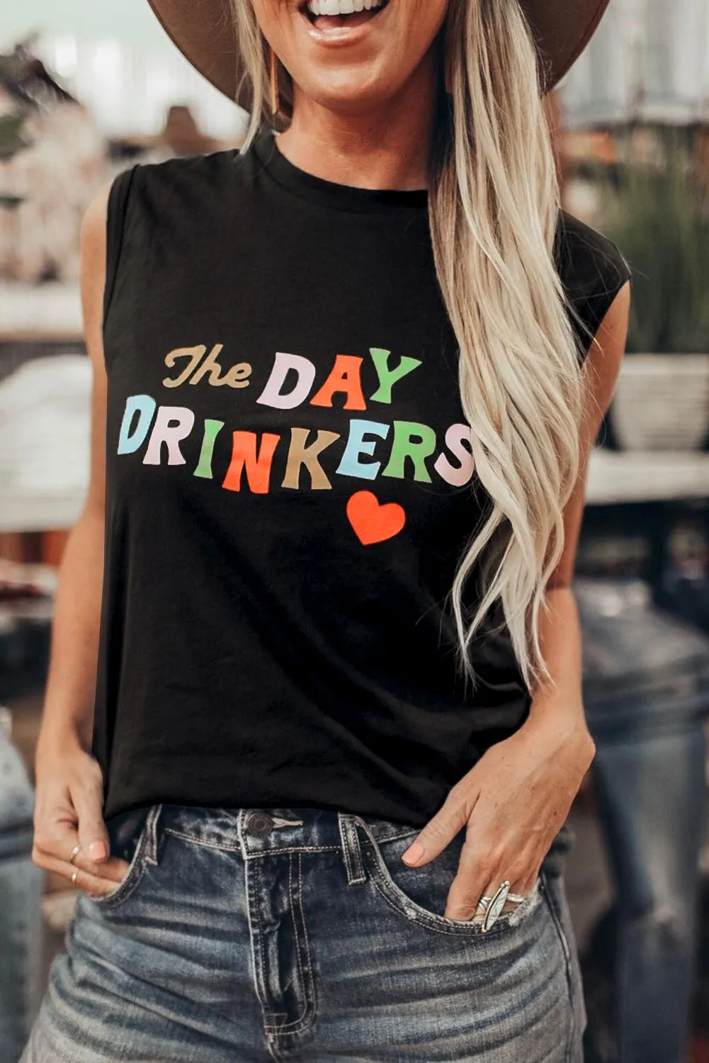 The DAY DRINKERS Letters Print Tank Top