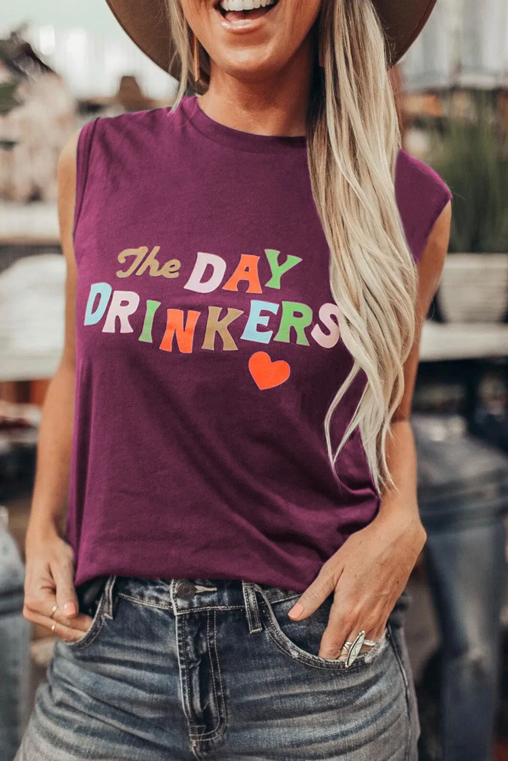 The DAY DRINKERS Letters Print Tank Top