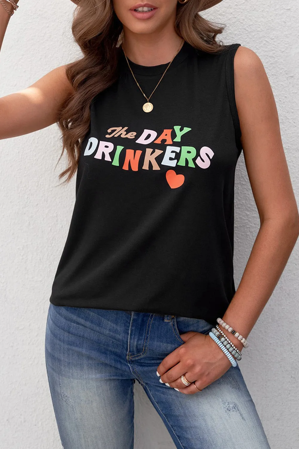The DAY DRINKERS Letters Print Tank Top