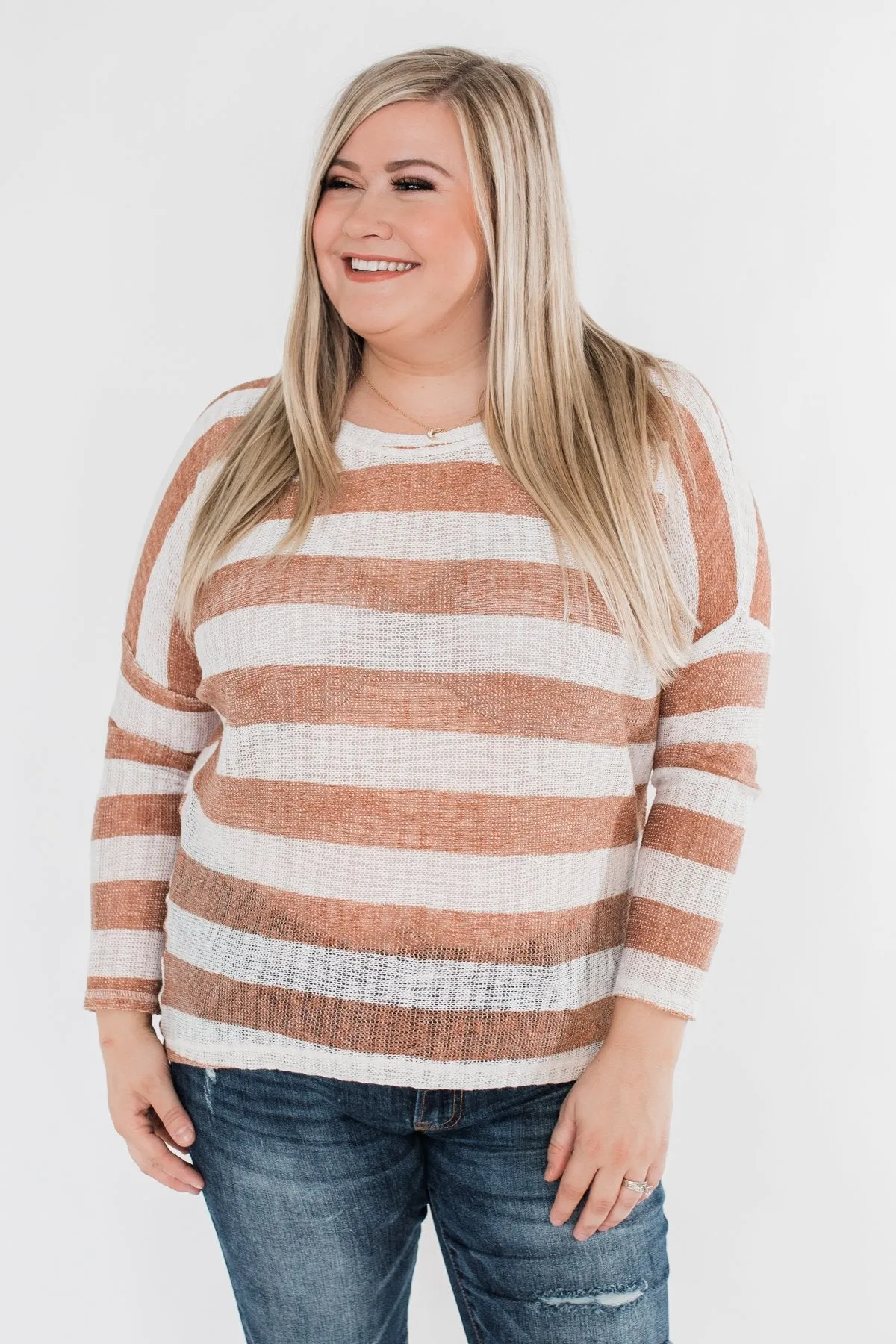 The Right Direction Striped Knitted Top- Light Rust