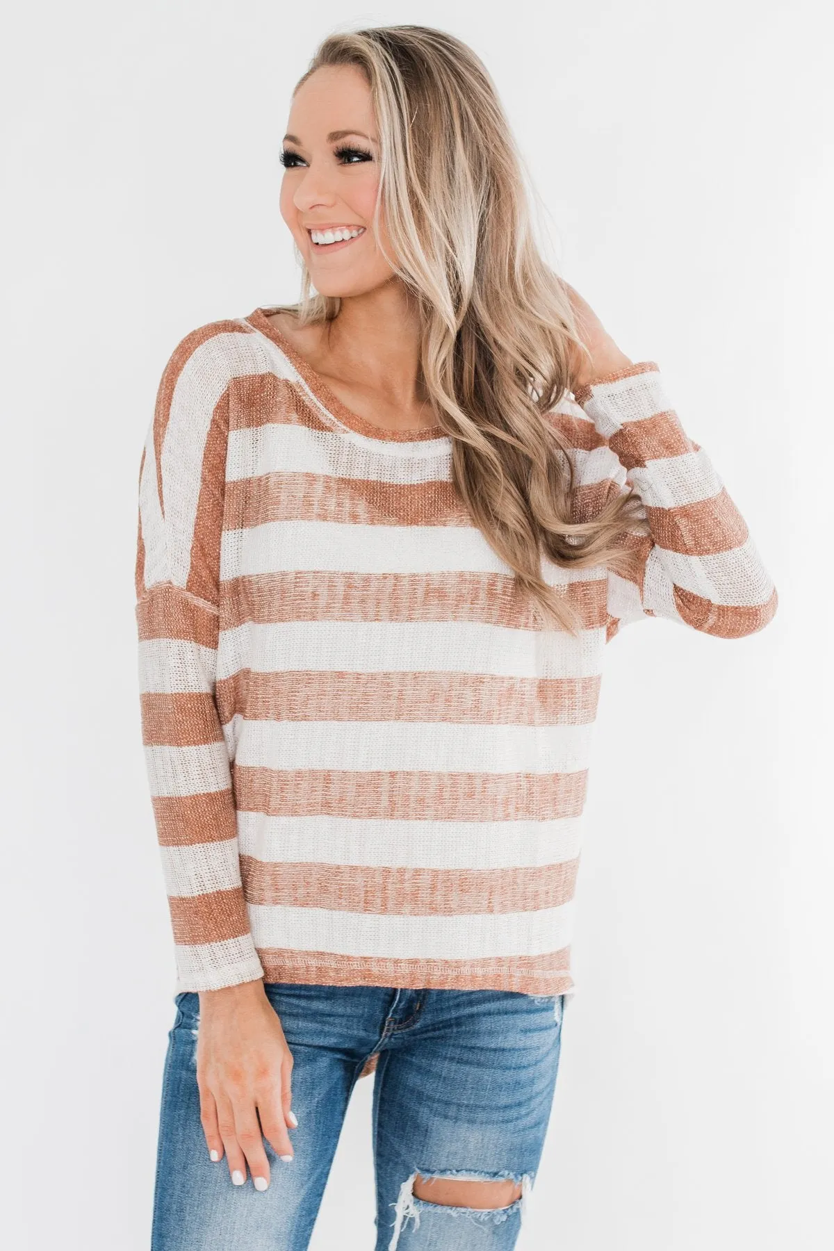 The Right Direction Striped Knitted Top- Light Rust