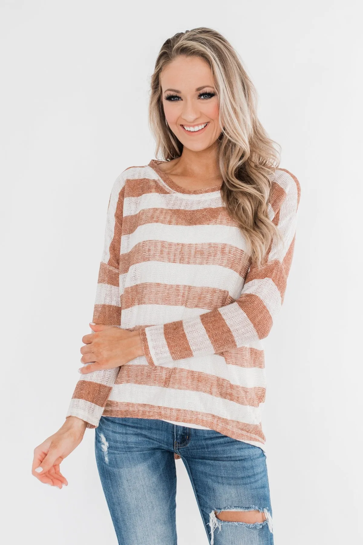 The Right Direction Striped Knitted Top- Light Rust
