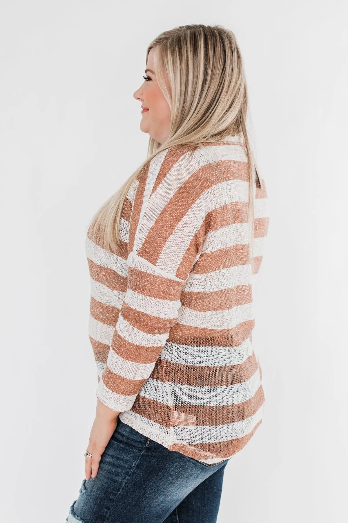 The Right Direction Striped Knitted Top- Light Rust