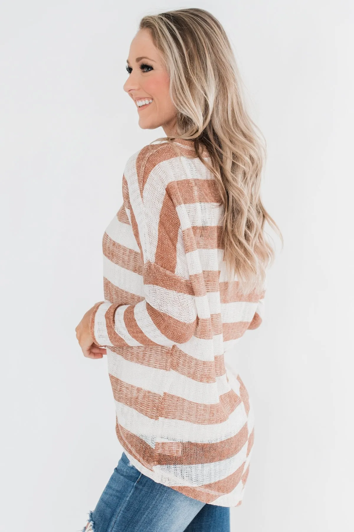 The Right Direction Striped Knitted Top- Light Rust