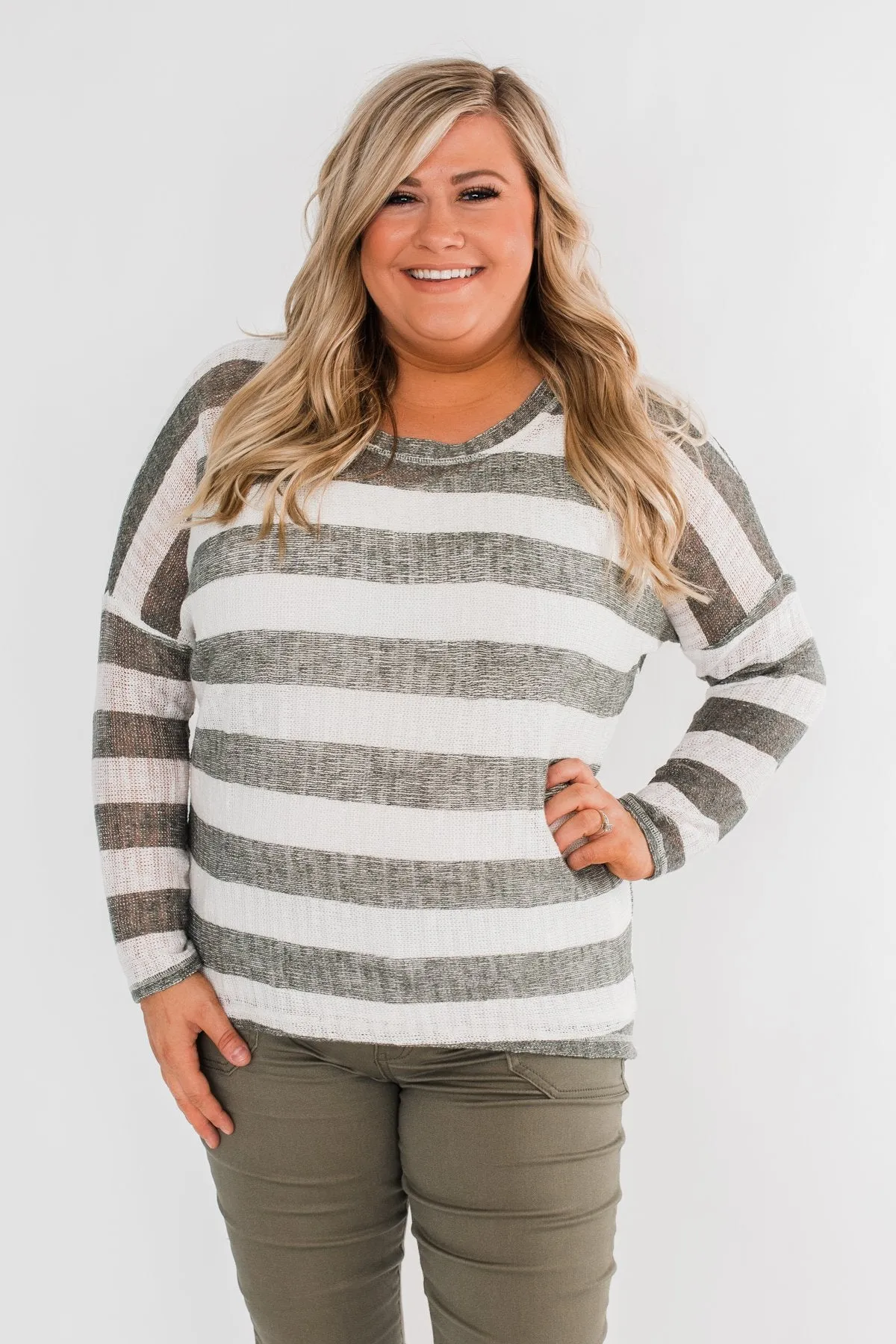The Right Direction Striped Knitted Top- Olive