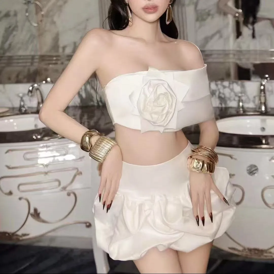 Thea Ruffled Big Rose Skirt Set