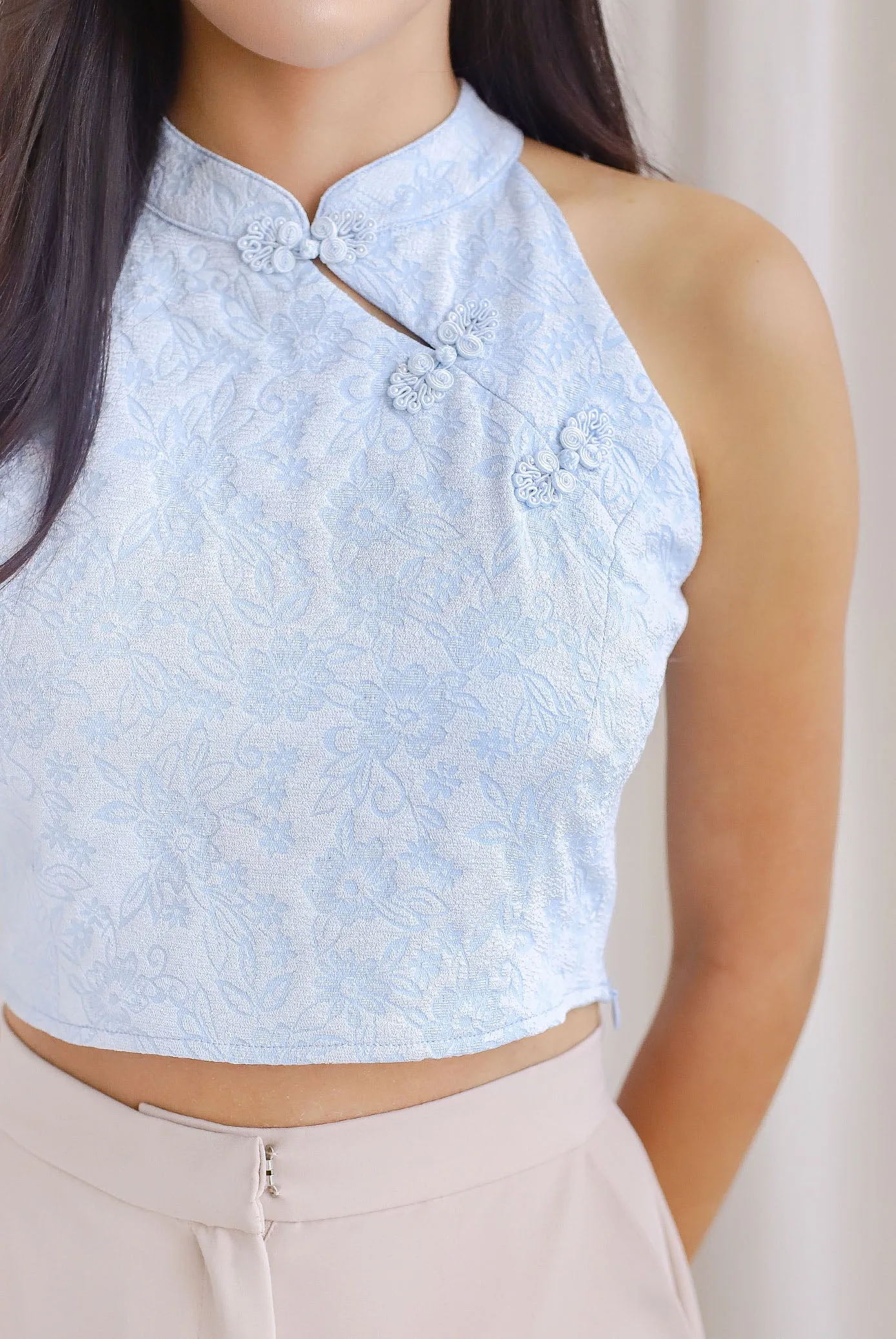 Tina Emboss Cut In Cheongsam Top In Blue