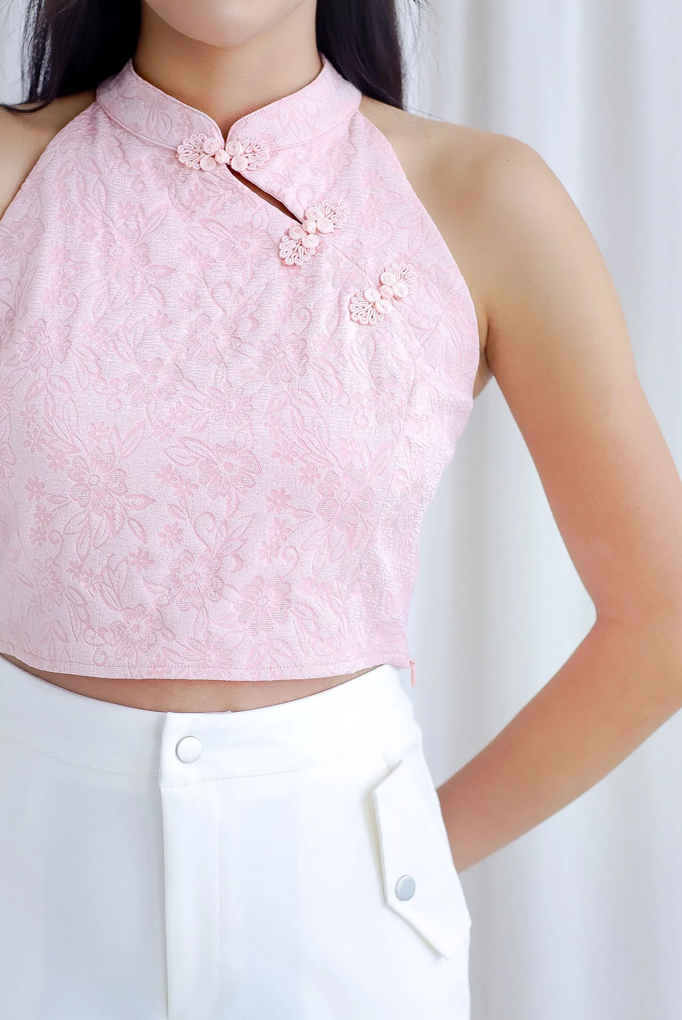 Tina Emboss Cut In Cheongsam Top In Pink