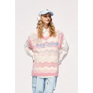 Unisex Fluffy Sweater Vest in Soft Touch Knit Material with Zigzag Pattern