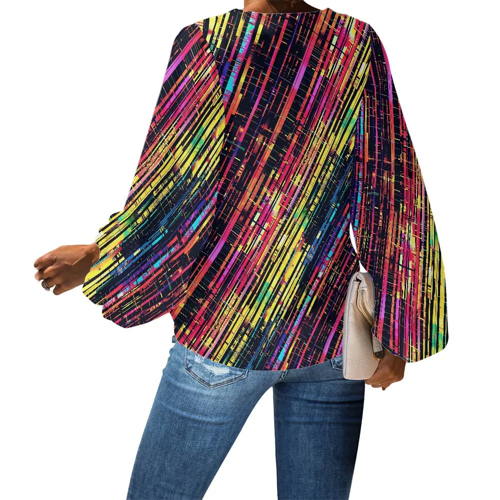 V-Neck Chiffon Puff Sleeve Blouse by Luxtrini