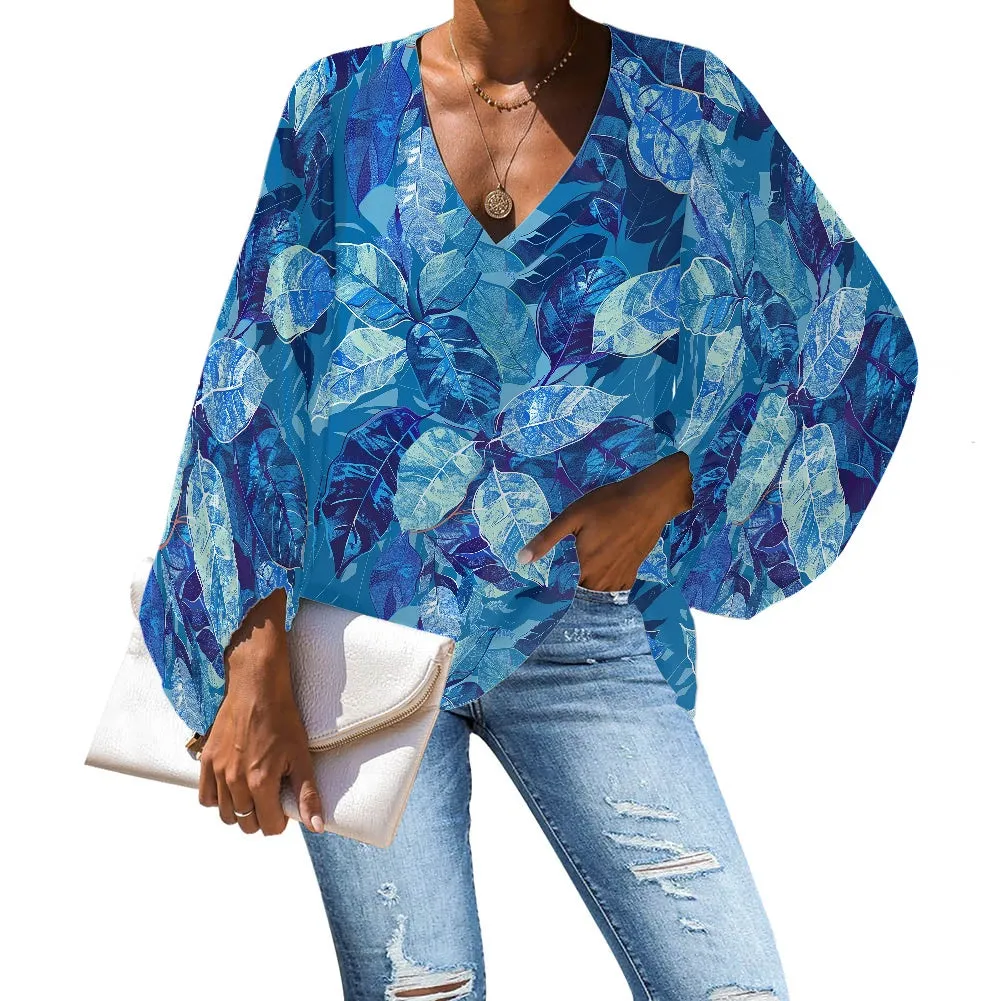 V-Neck Chiffon Puff Sleeve Blouse by Luxtrini