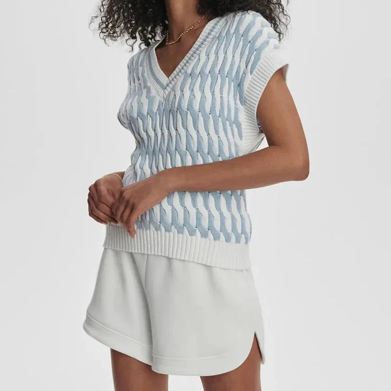 Varley Alfie Cable Knit Vest - White/Celestial Blue