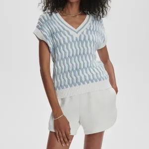 Varley Alfie Cable Knit Vest - White/Celestial Blue