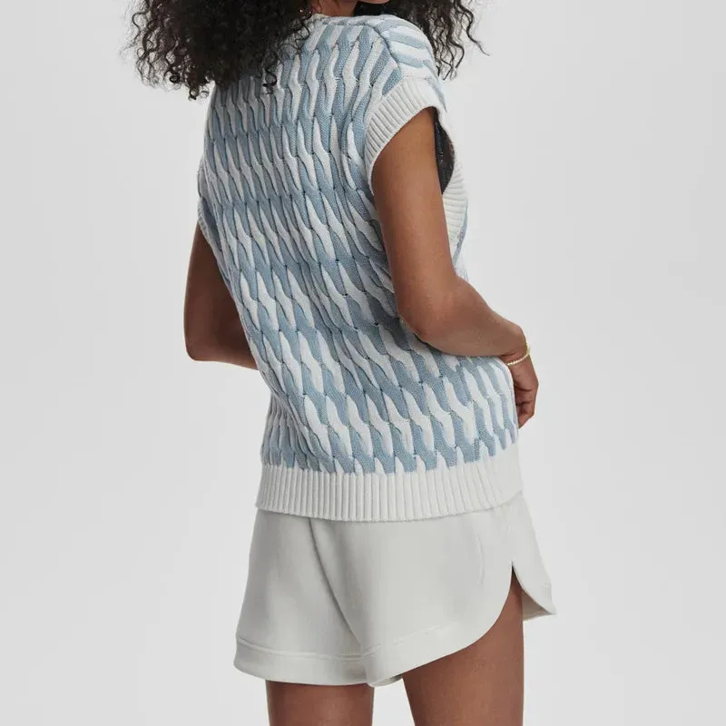 Varley Alfie Cable Knit Vest - White/Celestial Blue
