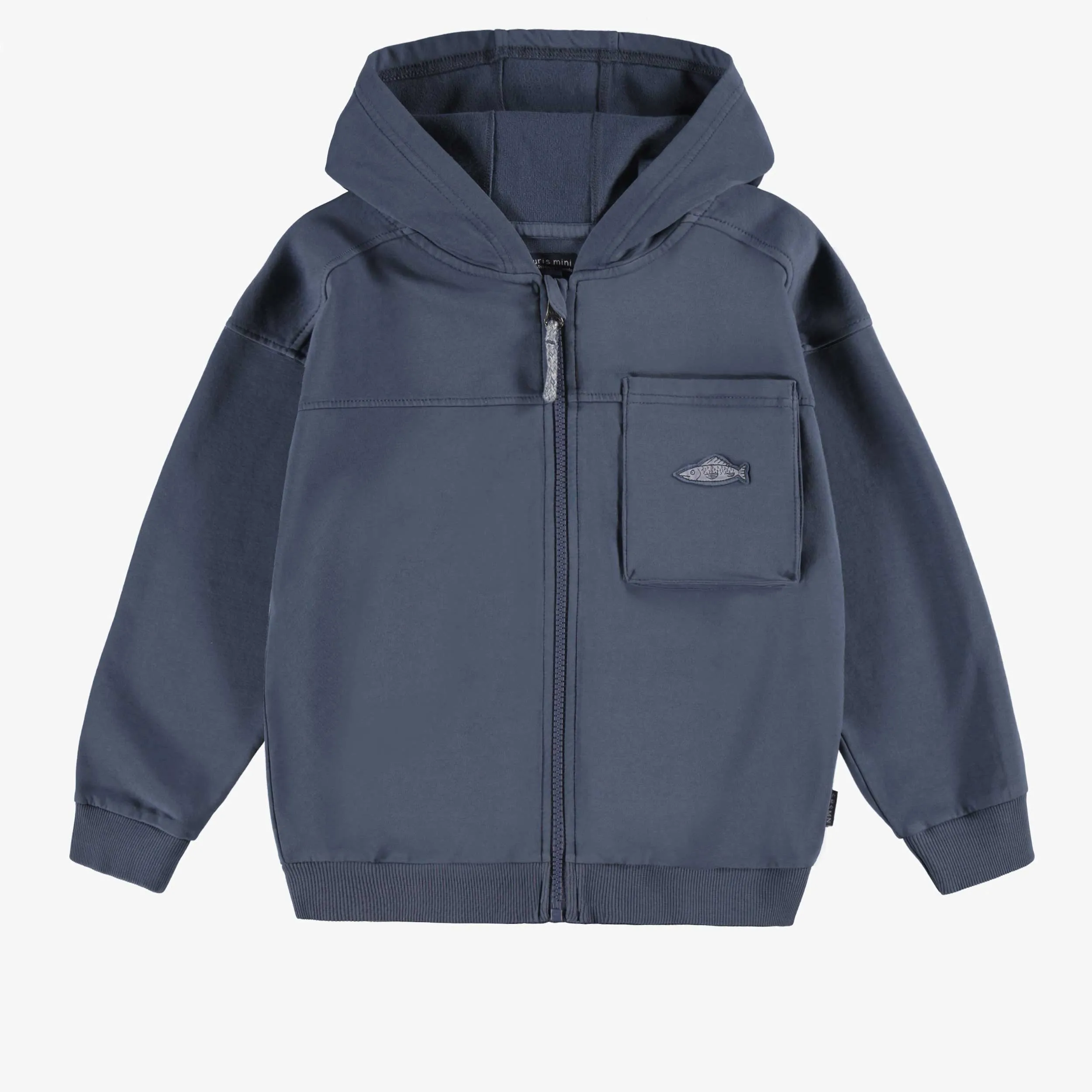 Veste à capuchon bleu marine, enfant || Navy blue hooded vest, child