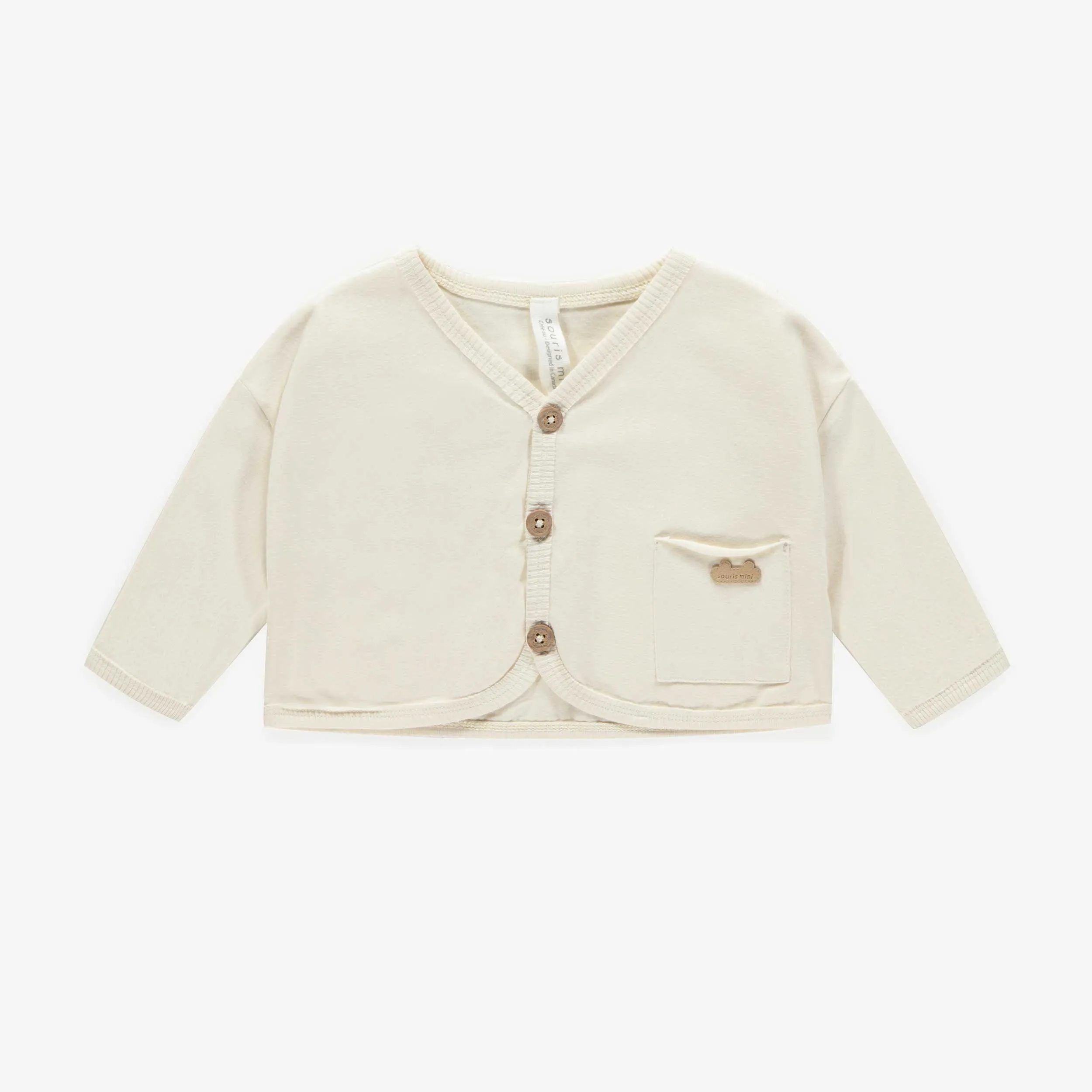 Veste crème en jersey de coton biologique, naissance || Cream vest in jersey of organic cotton, newborn
