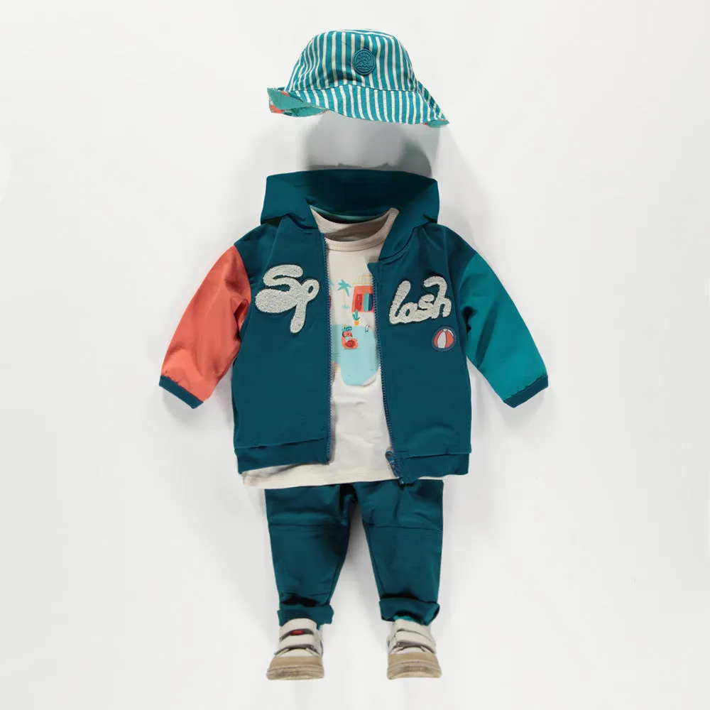 Veste turquoise à capuchon, bébé || Turquoise hooded jacket, baby