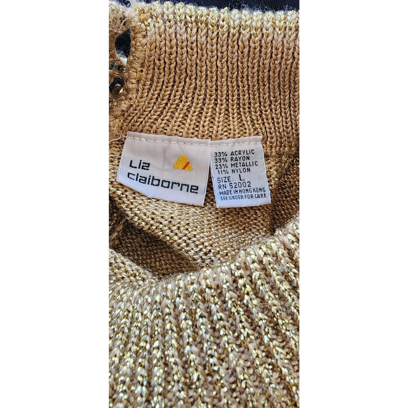 Vintage 80s Metallic Gold Sweater Liz Claiborne