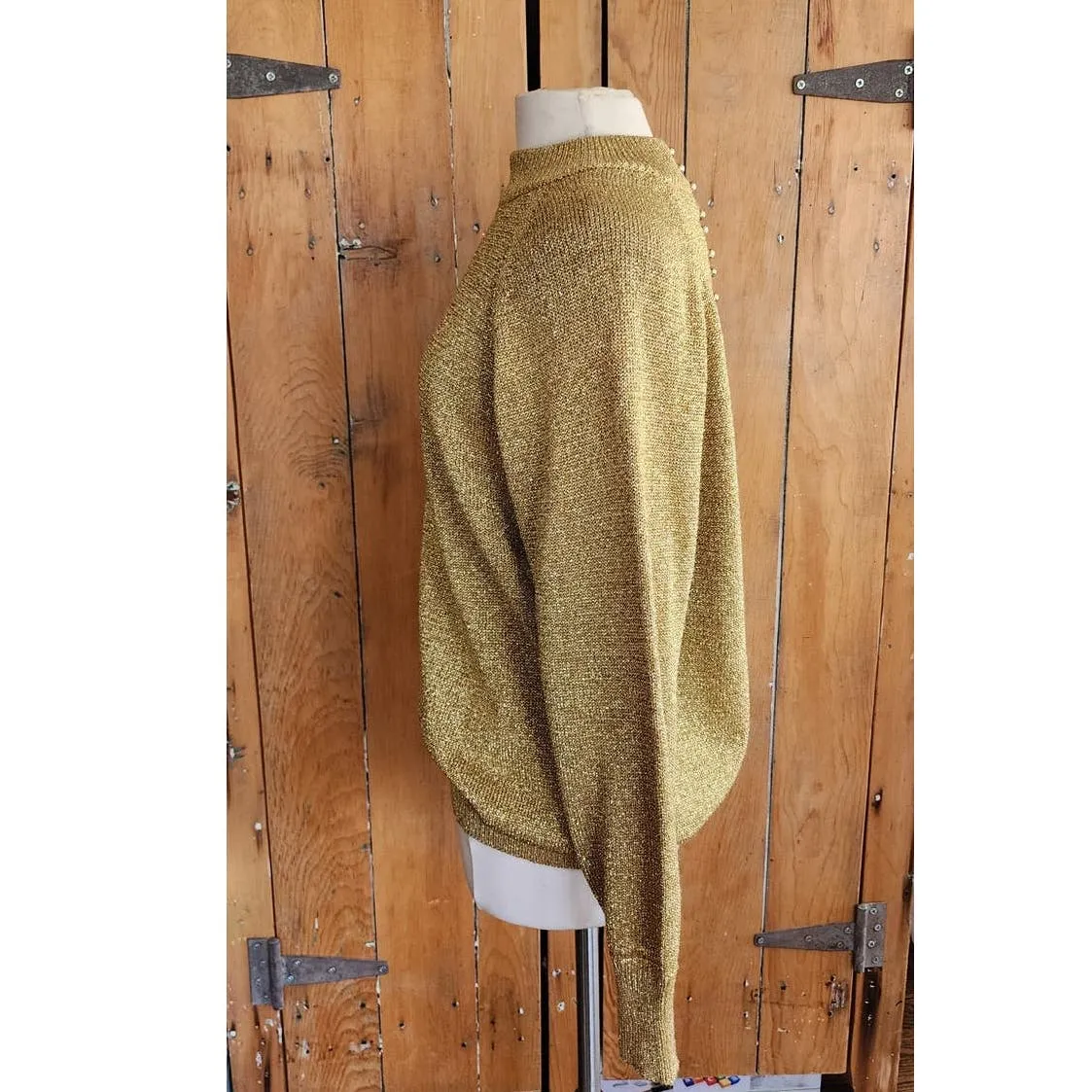 Vintage 80s Metallic Gold Sweater Liz Claiborne