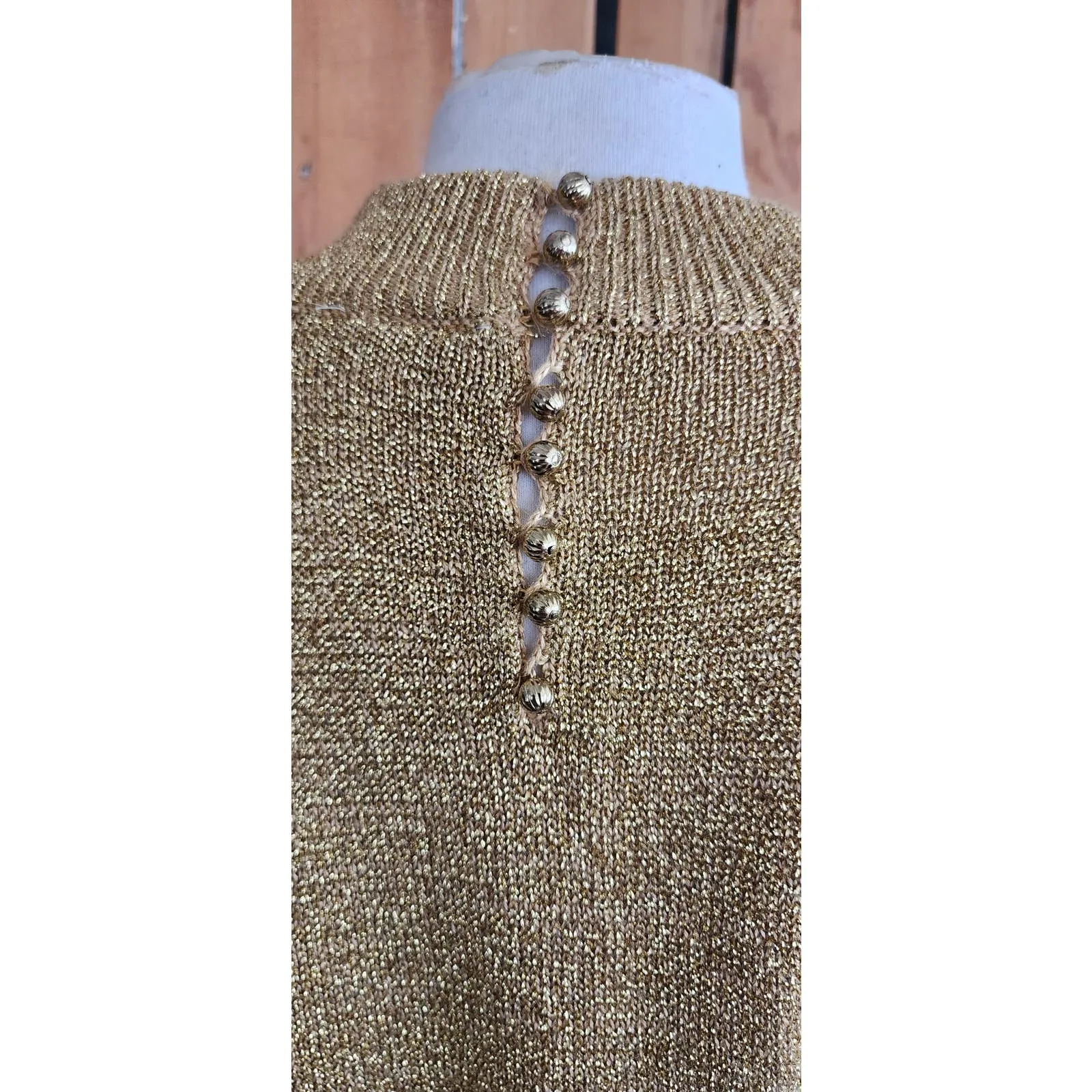 Vintage 80s Metallic Gold Sweater Liz Claiborne