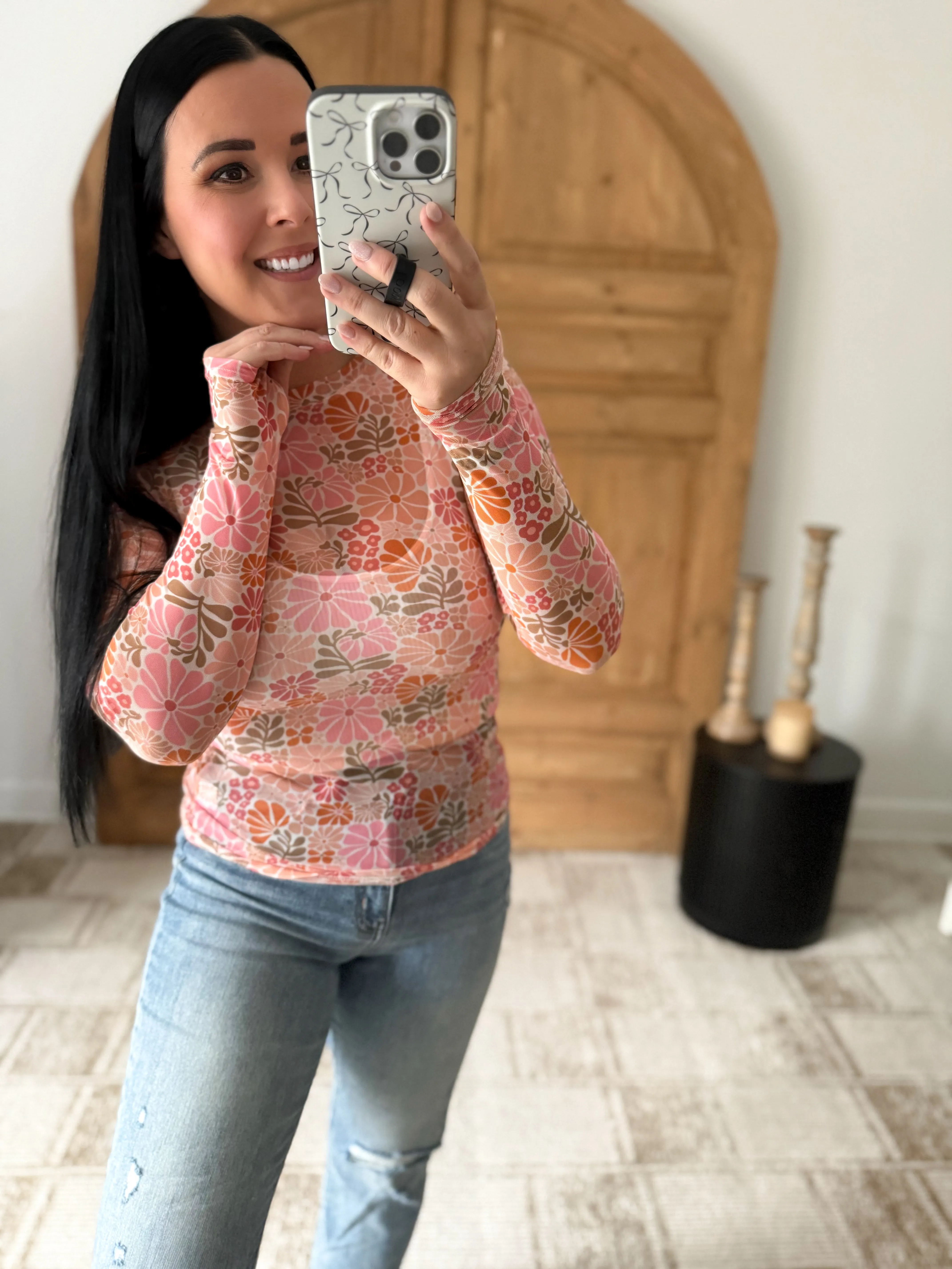 VINTAGE FLORAL MESH TOP RETRO