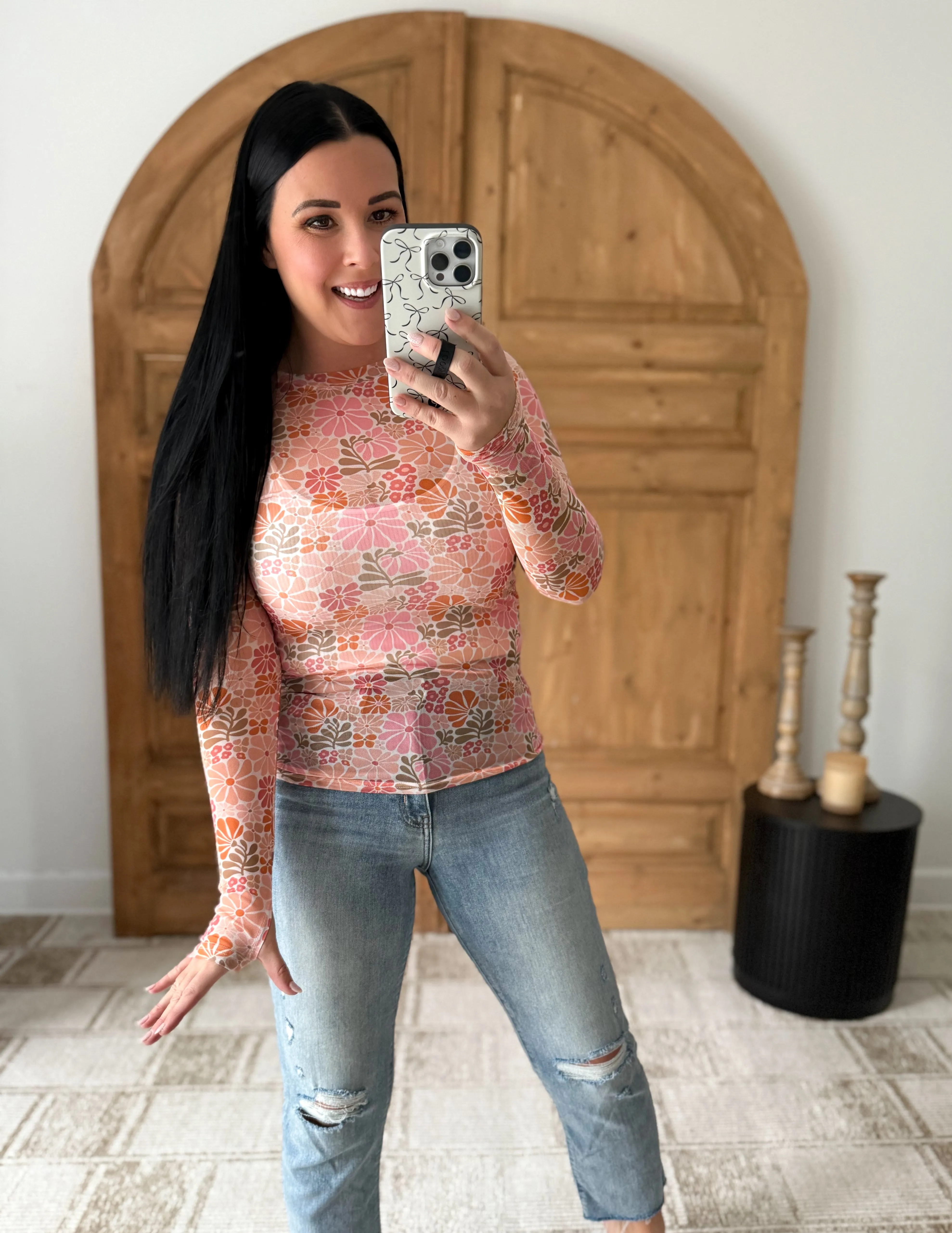 VINTAGE FLORAL MESH TOP RETRO