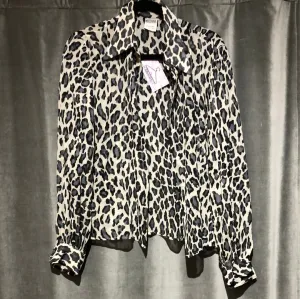 Vintage MOSCHINO Couture Collared SHeer Leopard Grey Button Down Blouse