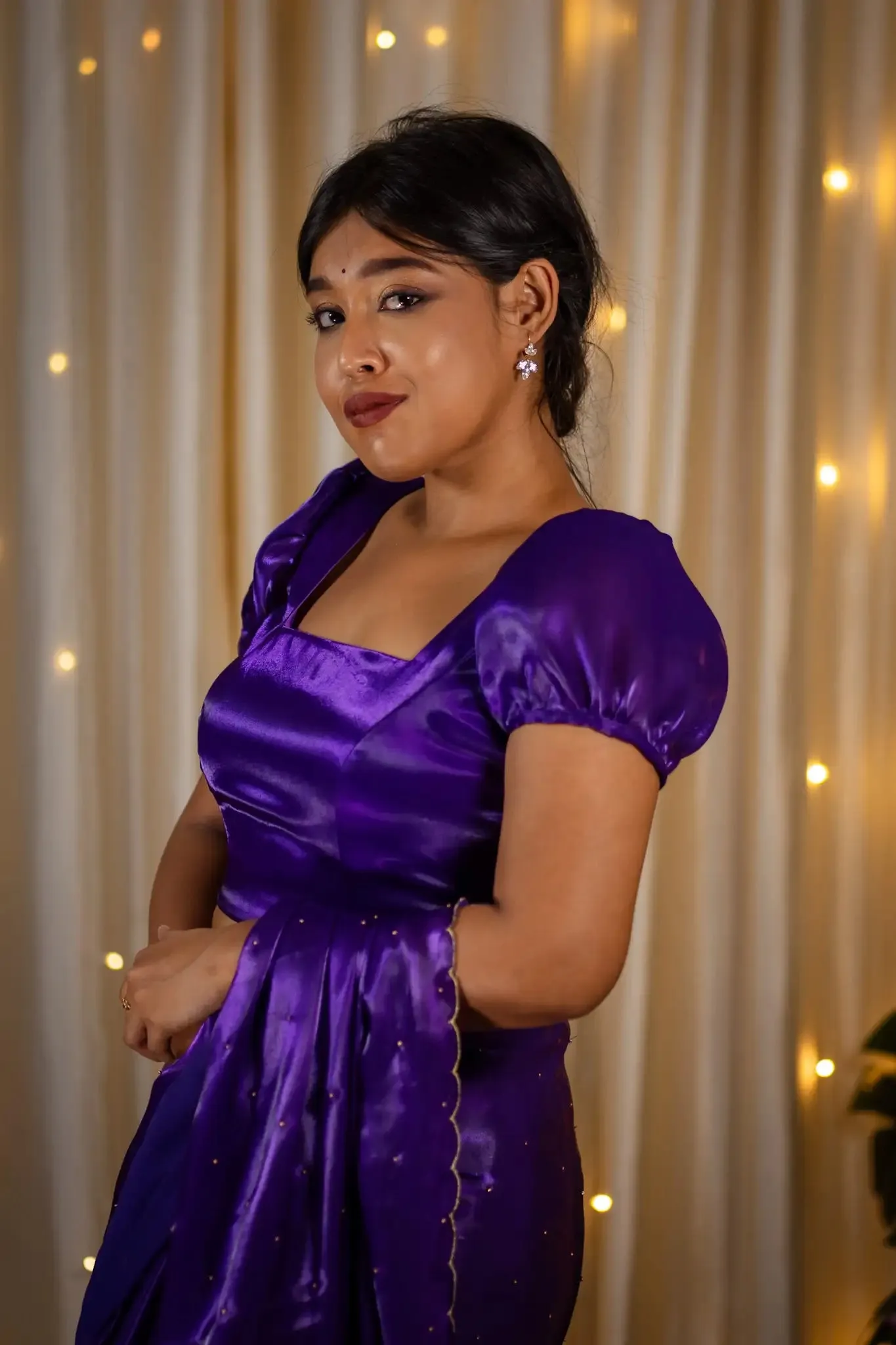 Violet Organza Puff Sleeve Blouse