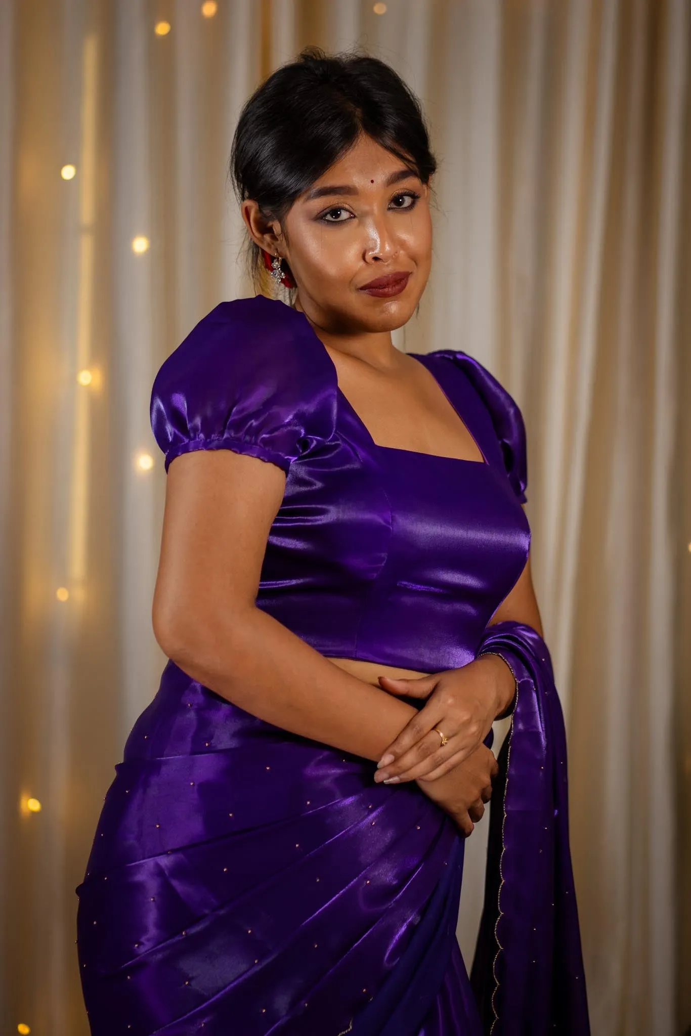 Violet Organza Puff Sleeve Blouse