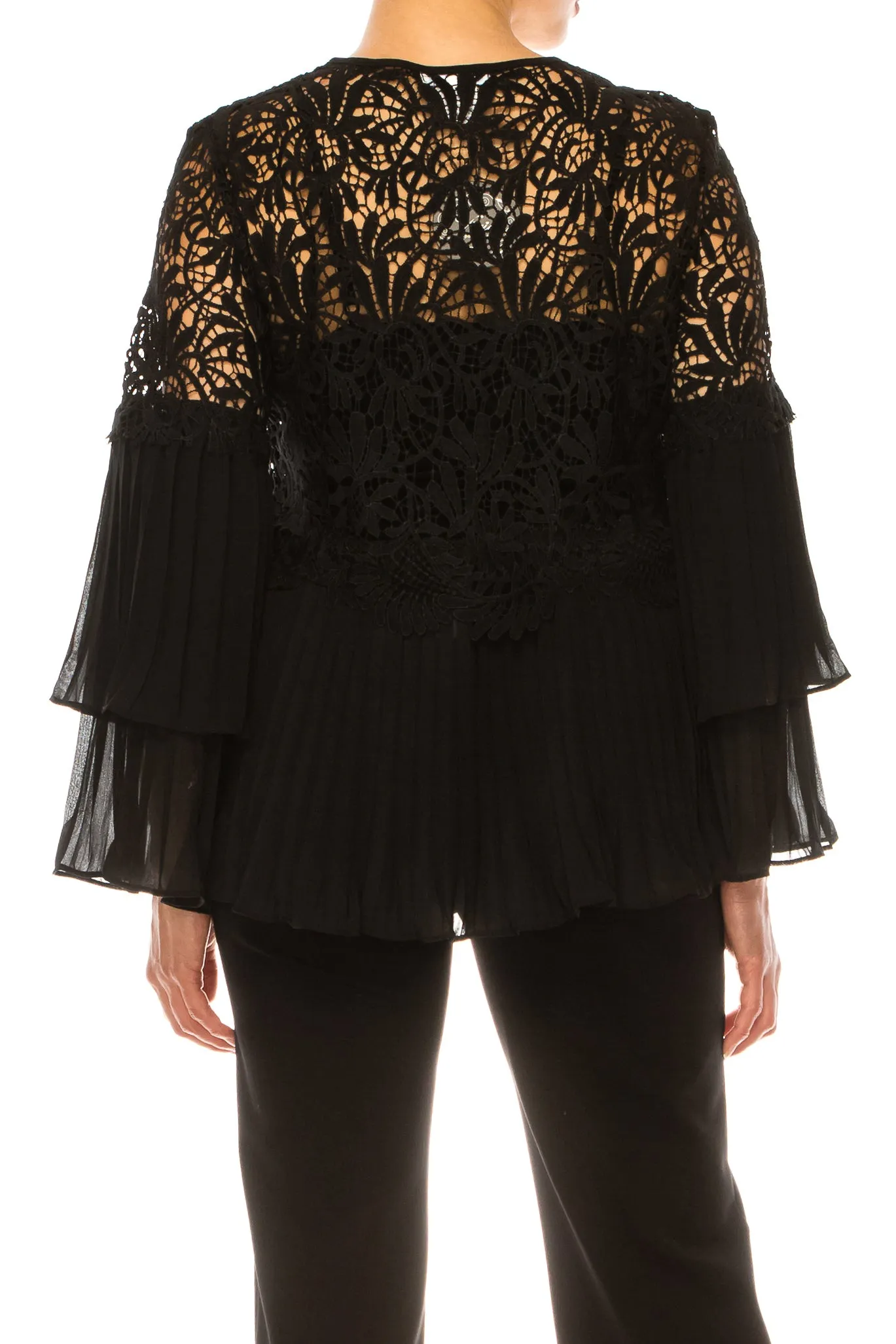 Vivid Pleated Layered Long Sleeve Lace Top