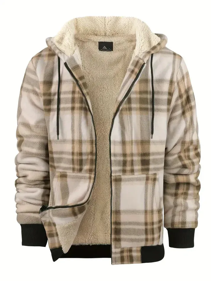 Warm hooded men's jacket with checked fleece lining – Ralf