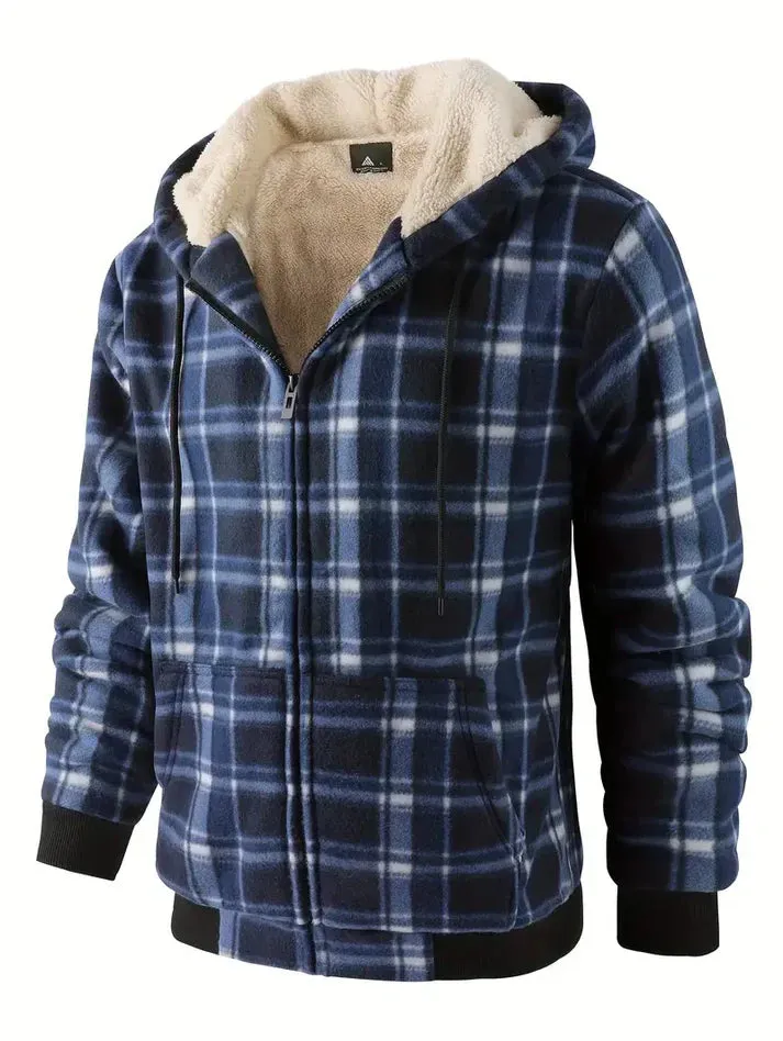 Warm hooded men's jacket with checked fleece lining – Ralf