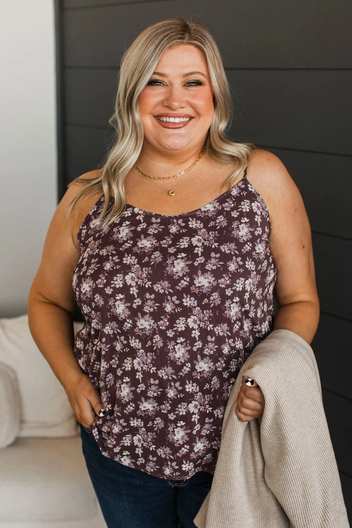 Watch Me Flourish Floral Tank Top- Plum