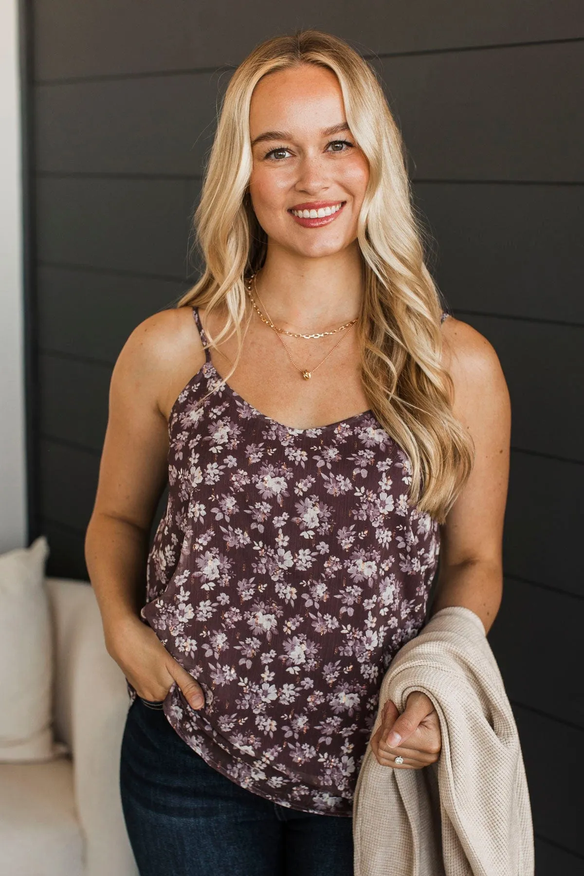 Watch Me Flourish Floral Tank Top- Plum