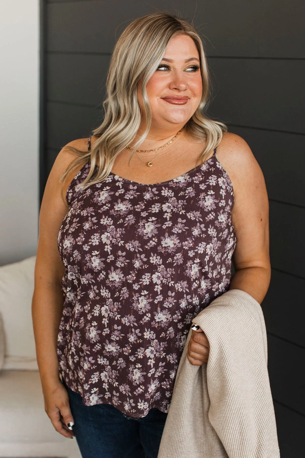 Watch Me Flourish Floral Tank Top- Plum