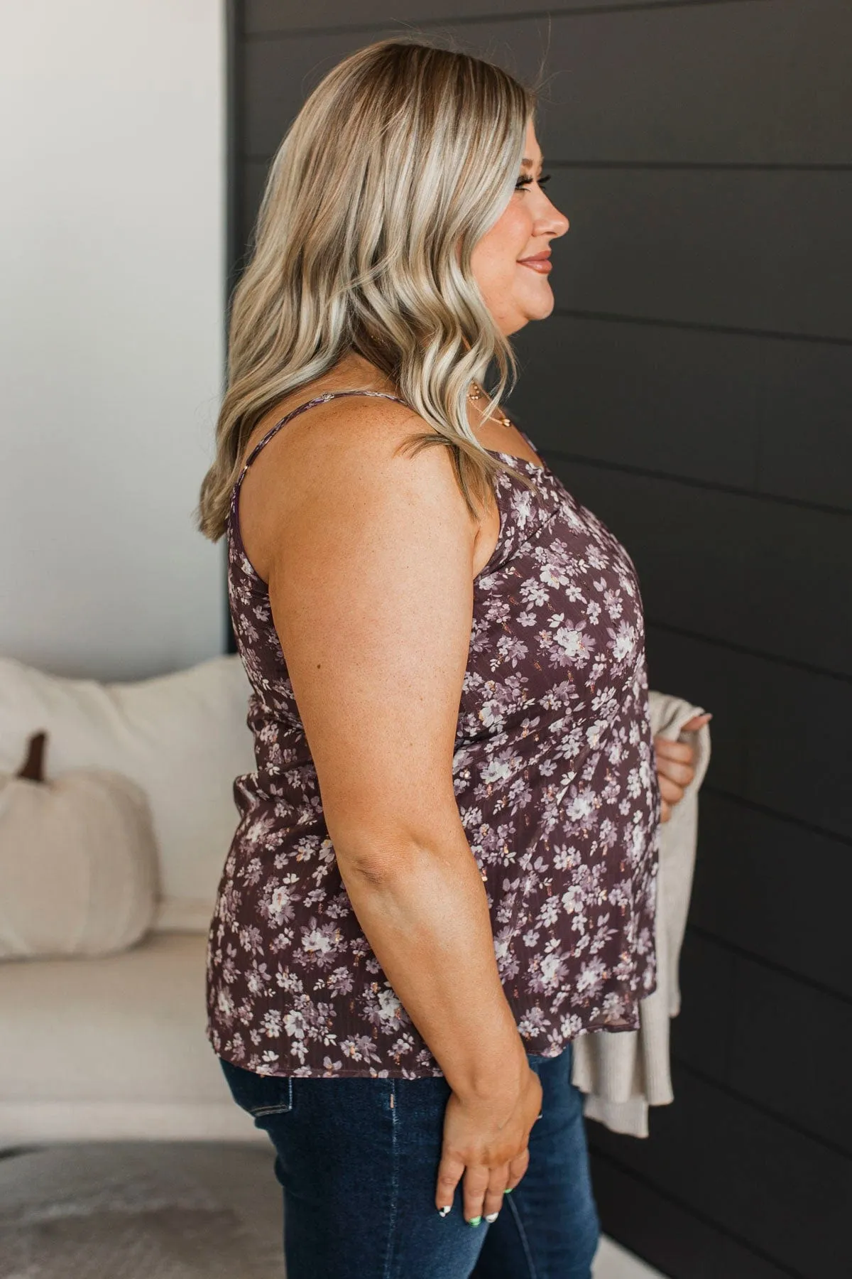 Watch Me Flourish Floral Tank Top- Plum