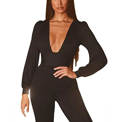 Weigou V Neck Pleated Loose Bodysuit