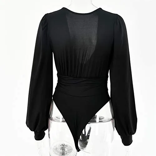 Weigou V Neck Pleated Loose Bodysuit